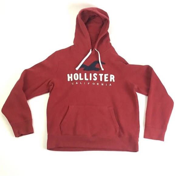 Hollister Other - Hollister Mens Sz L Logo Graphic Hoodie In Red Cotton Polyester Pullover